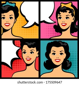 Illustration of retro girls in pop art style.