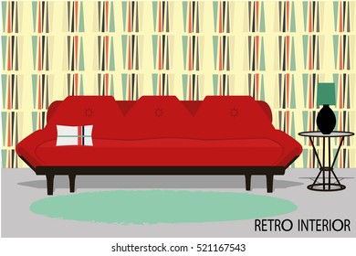 Illustration of retro interior room.