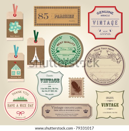 Illustration Retro Label, Bookmarks, Tags for Stickers - Vector Illustration