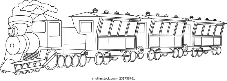 Illustration of retro locomotive with wagons on white background