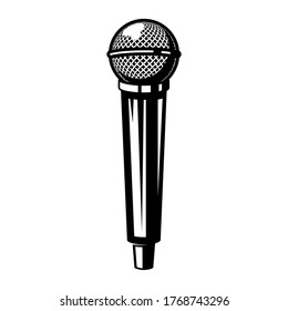 Illustration of retro microphone isolated on white background. Design element for poster, card, banner, logo, label, sign, badge, t shirt. Vector illustration