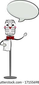 Illustration of a Retro Microphone Mascot Holding Paper with a Blank Speech Bubble