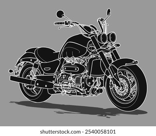 Ilustração do estilo monocromático isolado da motocicleta retro.