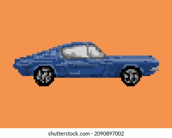 Illustration of retro muscle car in pixel art style