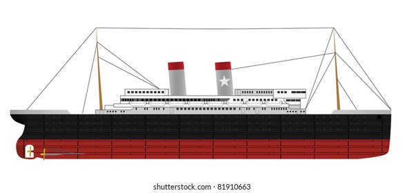 Illustration Of Retro Passenger Steam Ship (vector Illustration Isolated On White Background)