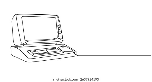 Illustration of a retro personal computer, Retro computer terminal continuous one line drawing, Classic Desktop Computer Drawing