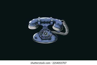 illustration of retro phone in vintage style. Rotary dial telephone isolated on background