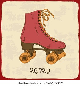 Illustration with retro roller skates on a grunge background