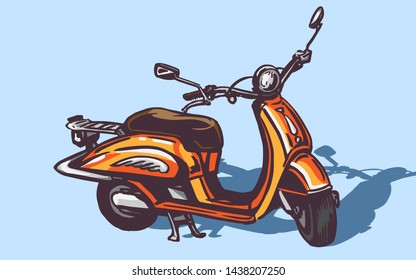 illustration with retro scooter mini bike