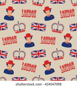 Illustration Retro Seamless Texture of Silhouettes Symbols of Great Britain - Vector