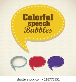 Illustration of retro speech bubbles. Colorful text balloons. Vector illustration
