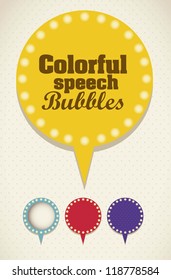 Illustration of retro speech bubbles. Colorful text balloons. Vector illustration