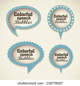 Illustration of retro speech bubbles. Vintage text balloons. Vector illustration