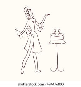 Illustration in retro style on the theme of restaurants and food.