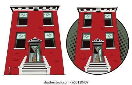 Illustration In Retro Style Pop Art And Vintage Advertising. Abstract Residential House.