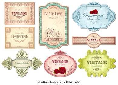 illustration of retro style sticker in different shape on white background