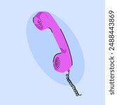 Illustration of retro telephones. Old wire phones for call, antique dial telephone with handset on cord, vintage office radio cellphone phone, vector illustration of wired old-fashioned nostalgia.