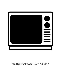Illustration of Retro Television With Buttons in Minimal Black Outline Style