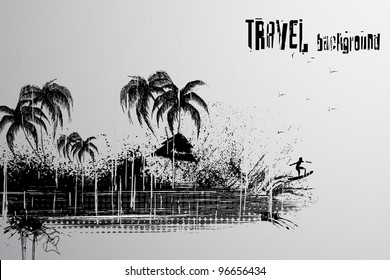 illustration of retro travel background of sea view with scratch