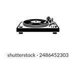 illustration of Retro turntable style with DJ console in black and white colors.