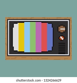 Illustration of retro tv. Pixel art style. 8 bit. 