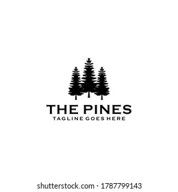 Illustration retro vintage pine tree logo design evergreen,cedar,vector silhouette.