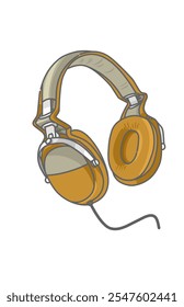 illustration of a retro yellow brown headset music gadget sound