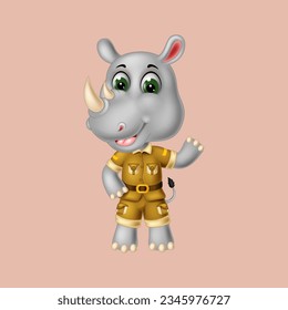 illustration of rhino cartoon posing, vector isolated