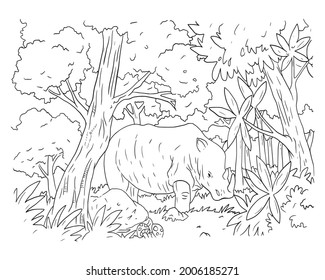 Illustration of a Rhino in the forest