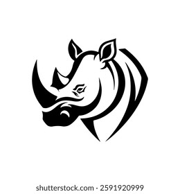 Illustration of rhino head. Design element for poster card, logo, emblem, sign. 