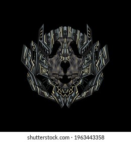 Illustration of rhino skull with mecha ornament