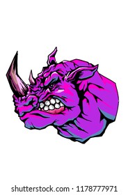 Illustration of a rhinoceros with angry face.