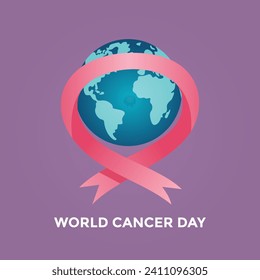 Illustration of Ribbon of unity intertwined with a world globe. Global unity against cancer in vector.
