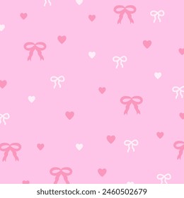 Illustration of ribbons, hearts on a pastel pink background for Valentine card, print, girly pattern, kid clothes, gift wrap, packaging, fabric, wallpaper, backdrop, women textile, garment, dress, ads