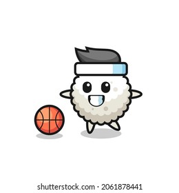 Illustration of rice ball cartoon is playing basketball , cute style design for t shirt, sticker, logo element