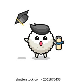 Illustration of rice ball cartoon throwing the hat at graduation , cute style design for t shirt, sticker, logo element