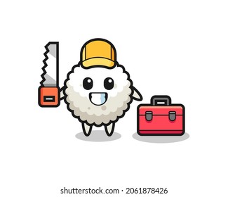 Illustration of rice ball character as a woodworker , cute style design for t shirt, sticker, logo element