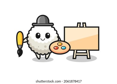 Illustration of rice ball mascot as a painter , cute style design for t shirt, sticker, logo element