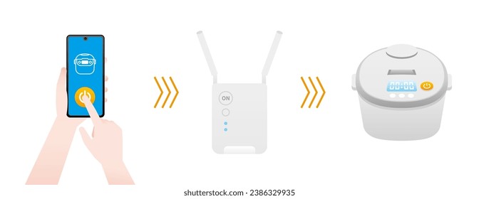 It is an illustration of a rice cooker that can be operated from a smartphone with IoT.