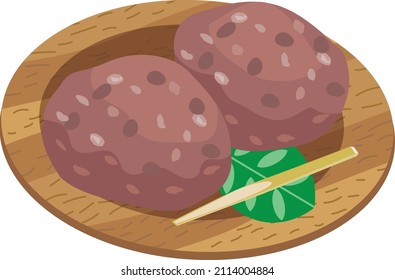 Illustration of the rice dumpling covered with bean jam.
