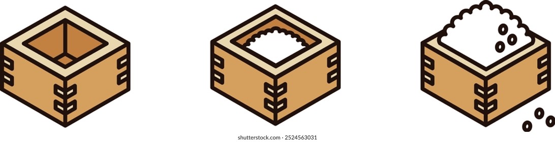 Illustration of rice and masu. Rice grain vector icon. Simple design.