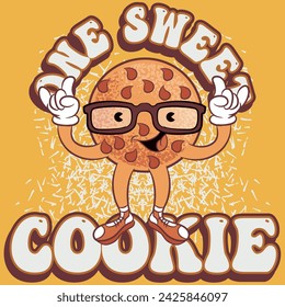 illustration of rich chocolate cookie with glasses to give it a scholarly or nerdy impression texture of cookie dough and text " One Sweet cookie" cake pattern set.