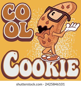 illustration of rich chocolate cookie with glasses to give it a scholarly or nerdy impression texture of cookie dough and text "Cool Cookies" cake pattern set.