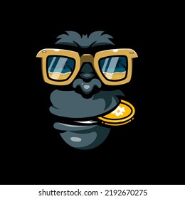 Illustration of rich Gorilla with cryptocurrency	