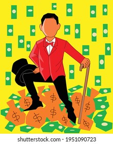 an illustration of a rich man and an abundance of money is great for caricature designs