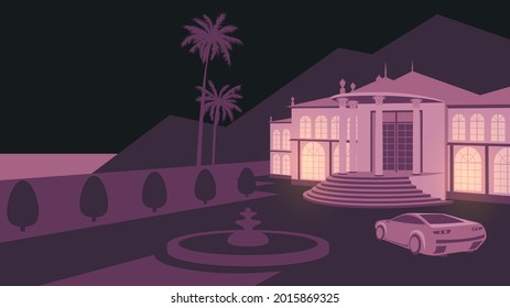 Illustration with a rich mansion and a car