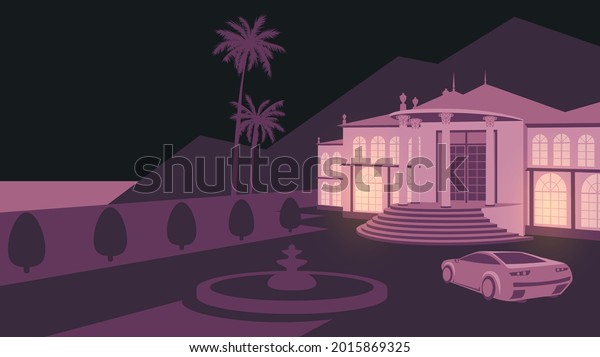Illustration with a rich\
mansion and a car