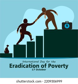 Illustration of rich people pulling hands of poor people with patchwork clothes towards success. International poverty alleviation day flat vector design, October 17th.