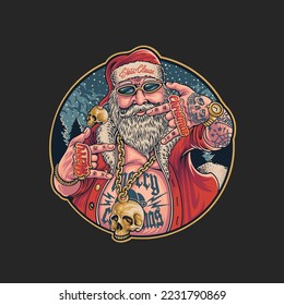illustration of rich tattooed santa