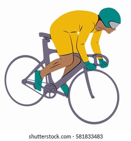 illustration of a rider on bike, color drawing, white background